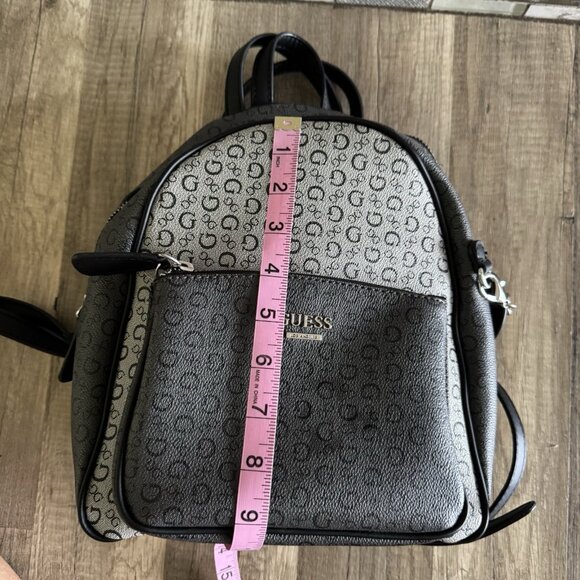 Guess Black Grey Signature Two-Tone Color Mini Backpack Purse front Pocket - Picture 3 of 8